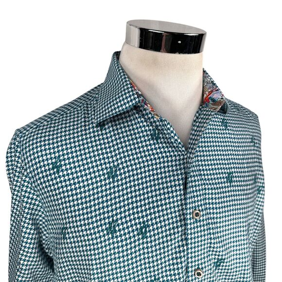 Robert Graham Shirt Men's Medium Blue Houndstooth UK England London Flip Cuff - Picture 2 of 11